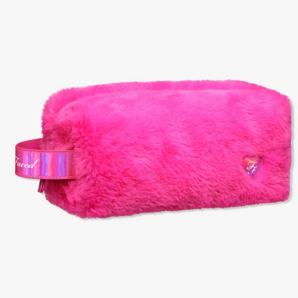 NIB Too Faced Fuzzy Hot Pink Cosmetic Bag